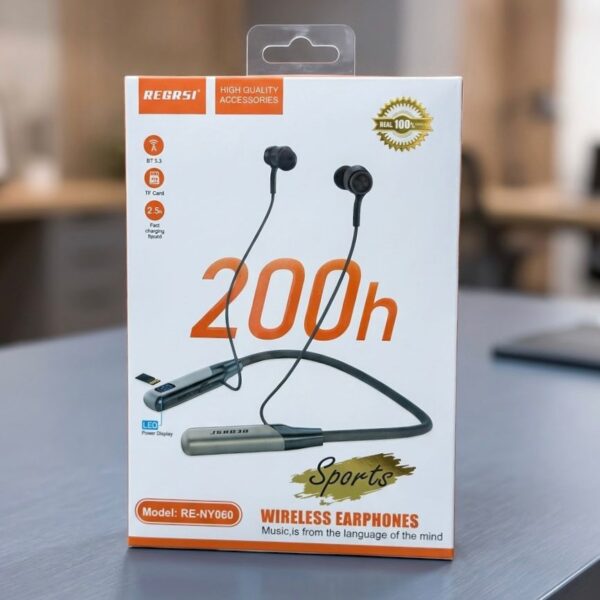 REGRSI RE-NY060 Wireless Sports Earphones – BT 5.3 Neckband with LED Display
