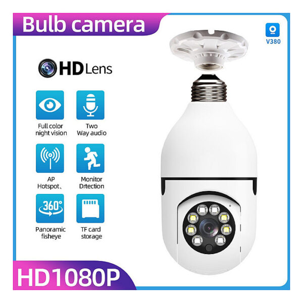 V380 PTZ Full HD 2MP 1920P WIFI IP Camera E27 Bulb Camera 360 Degree Wireless Home Color Night Vision Two Way Audio Smart Motion Detection